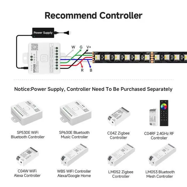Alt view image 5 of 7 - UL Listed RGBW LED Strip Lights,5050 4 Colors in 1 RGB + 2700K-3000K Warm White,24V DC,16.4ft/5m 60LEDs/m 12mm Black PCB, IP65 Waterproof for Home Decoration(No Adapter or Controller)