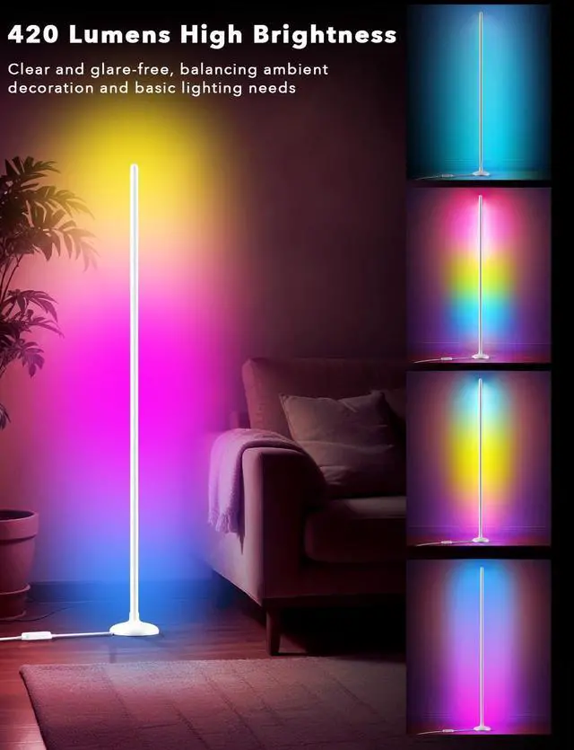 Alt view image 2 of 7 - Floor Lamp Mood Lighting Set, 420 Lumens Standing Lamp 24W with Music Rhythm Sync, 2.4G WiFi Remote & APP Floor Lamp for Bedroom Gaming Room Decor Smart RGB LED Corner Lights