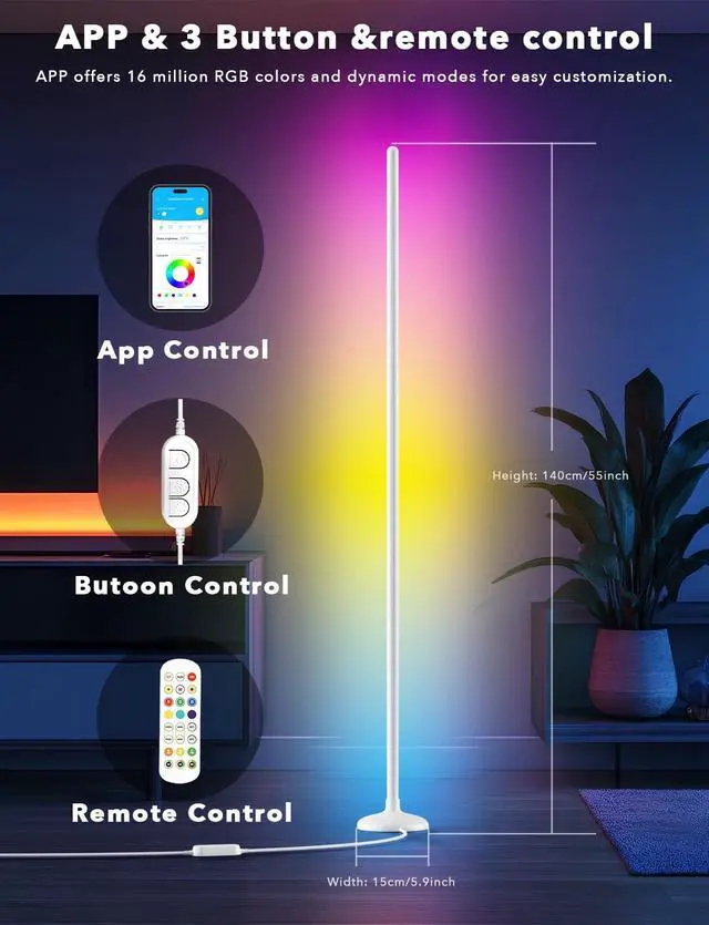 Alt view image 3 of 7 - Floor Lamp Mood Lighting Set, 420 Lumens Standing Lamp 24W with Music Rhythm Sync, 2.4G WiFi Remote & APP Floor Lamp for Bedroom Gaming Room Decor Smart RGB LED Corner Lights
