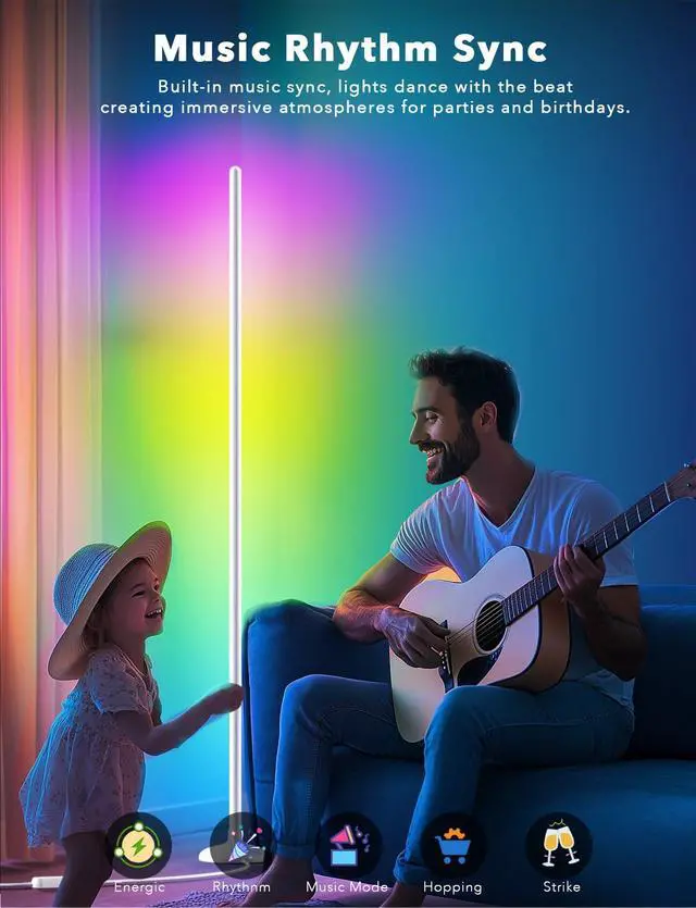 Alt view image 4 of 7 - Floor Lamp Mood Lighting Set, 420 Lumens Standing Lamp 24W with Music Rhythm Sync, 2.4G WiFi Remote & APP Floor Lamp for Bedroom Gaming Room Decor Smart RGB LED Corner Lights