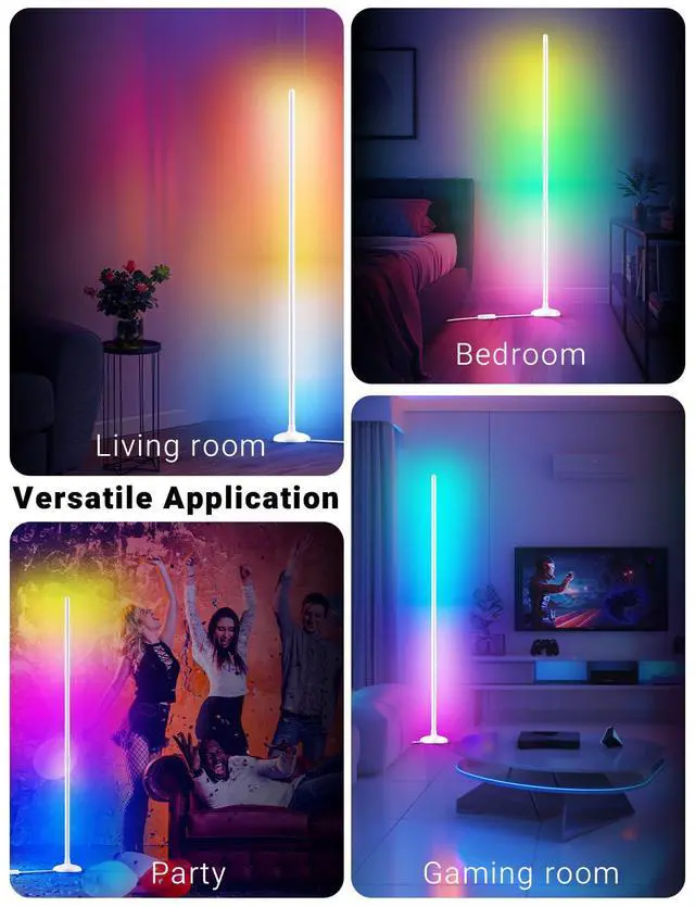 Alt view image 6 of 7 - Floor Lamp Mood Lighting Set, 420 Lumens Standing Lamp 24W with Music Rhythm Sync, 2.4G WiFi Remote & APP Floor Lamp for Bedroom Gaming Room Decor Smart RGB LED Corner Lights