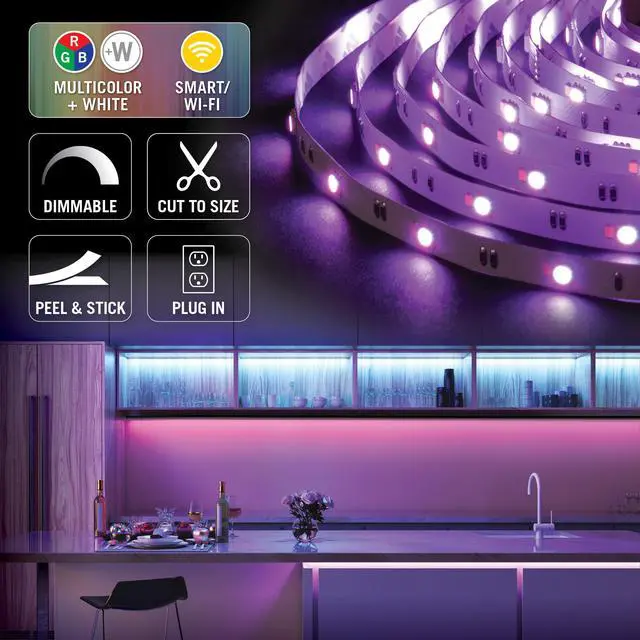 Alt view image 4 of 7 - 423500 RibbonFlex Home 16ft. RGB+W Smart LED Tape Light Kit, Multi-Color and White