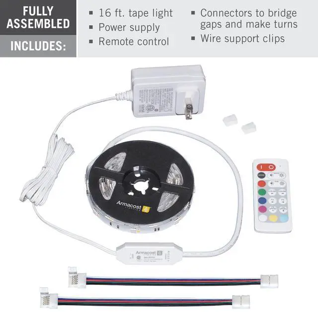 Alt view image 3 of 7 - 423500 RibbonFlex Home 16ft. RGB+W Smart LED Tape Light Kit, Multi-Color and White