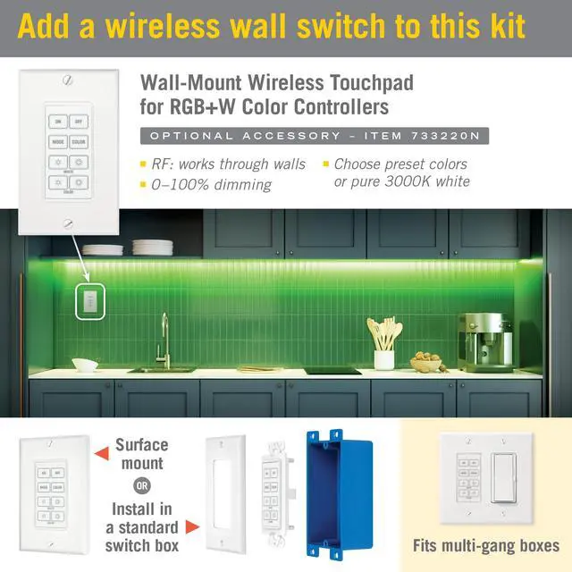 Alt view image 7 of 7 - 423500 RibbonFlex Home 16ft. RGB+W Smart LED Tape Light Kit, Multi-Color and White