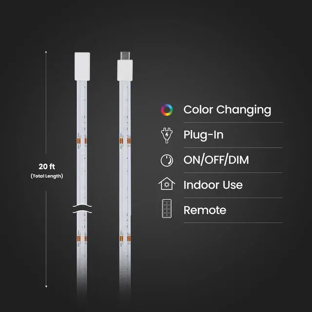 Alt view image 2 of 7 - LED Tape Light COB TAPE240/COB/RGB - Color Changing, Remote, Thin 10mm - 20 ft,