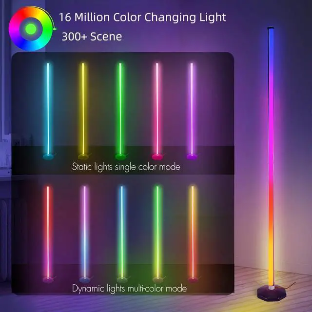 Alt view image 4 of 7 - LED RGB Corner Lamp - Smart RGB LED Corner Floor Lamp Adjustable Height with 16 Millon RGBWIC Color Changing Lights 300+ Scene,Music Sync&Timer,Ambient Lighting for Living Room,Bedroom,Game Room
