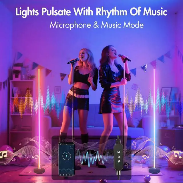 Alt view image 5 of 7 - LED RGB Corner Lamp - Smart RGB LED Corner Floor Lamp Adjustable Height with 16 Millon RGBWIC Color Changing Lights 300+ Scene,Music Sync&Timer,Ambient Lighting for Living Room,Bedroom,Game Room