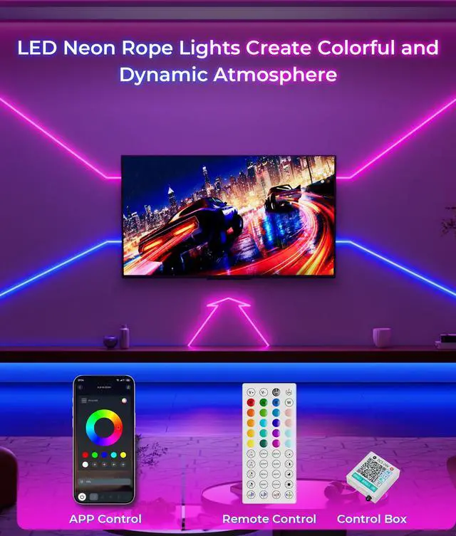 Alt view image 2 of 7 - Neon Rope Lights Led 65FT - RGB Led Strip Control with App/Remote