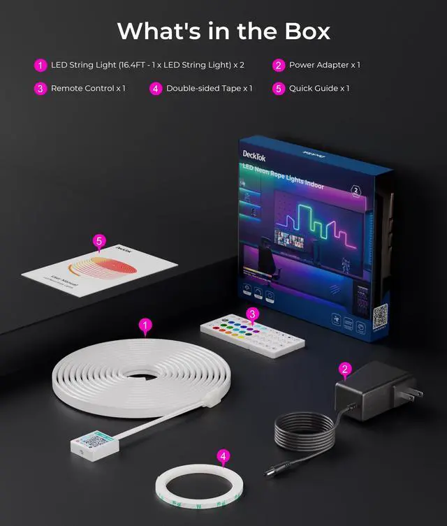 Alt view image 7 of 7 - Neon Rope Lights Led 65FT - RGB Led Strip Control with App/Remote