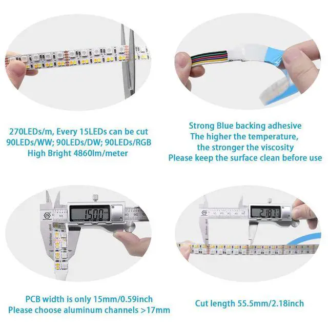 Alt view image 2 of 7 - Brightest RGB+CCT Flexible led Strip Lights 270LEDs/Meter 5050 RGB + 2835 Warm White Daylight White Double Row Super Bright RGBWW Non-Waterproof Flexible LED Tape Light(DC24V 5meter/16.4ft)