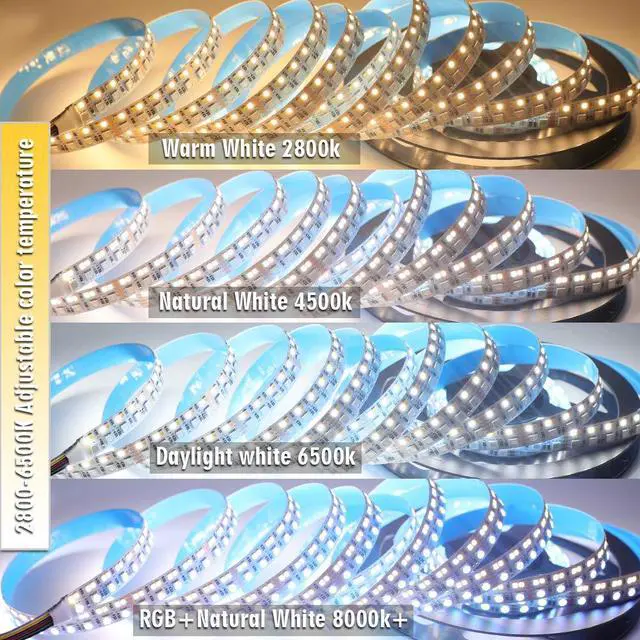 Alt view image 4 of 7 - Brightest RGB+CCT Flexible led Strip Lights 270LEDs/Meter 5050 RGB + 2835 Warm White Daylight White Double Row Super Bright RGBWW Non-Waterproof Flexible LED Tape Light(DC24V 5meter/16.4ft)
