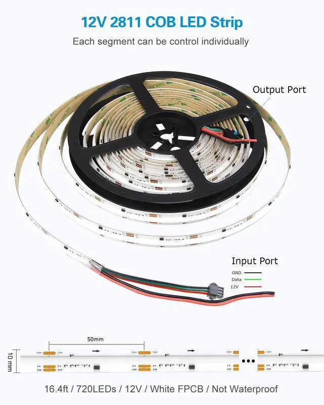 Alt view image 4 of 7 - COB Led Strip Lights Addressable RGB IC WS2811 12V Led Lights Strip 16.4FT 3600LEDs Programmable Digital Flexible LED Pixel Rope Light for Bedroom TV Home Decor(No Power Supply & Controller)