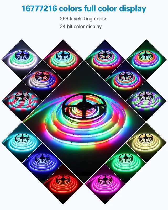 Alt view image 3 of 7 - COB Led Strip Lights Addressable RGB IC WS2811 12V Led Lights Strip 16.4FT 3600LEDs Programmable Digital Flexible LED Pixel Rope Light for Bedroom TV Home Decor(No Power Supply & Controller)