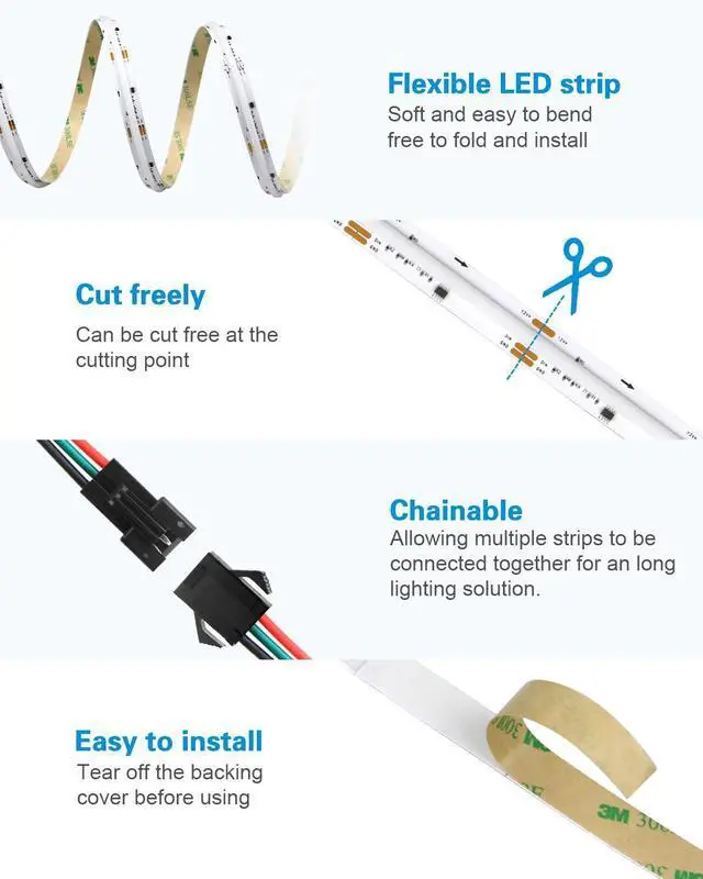 Alt view image 7 of 7 - COB Led Strip Lights Addressable RGB IC WS2811 12V Led Lights Strip 16.4FT 3600LEDs Programmable Digital Flexible LED Pixel Rope Light for Bedroom TV Home Decor(No Power Supply & Controller)