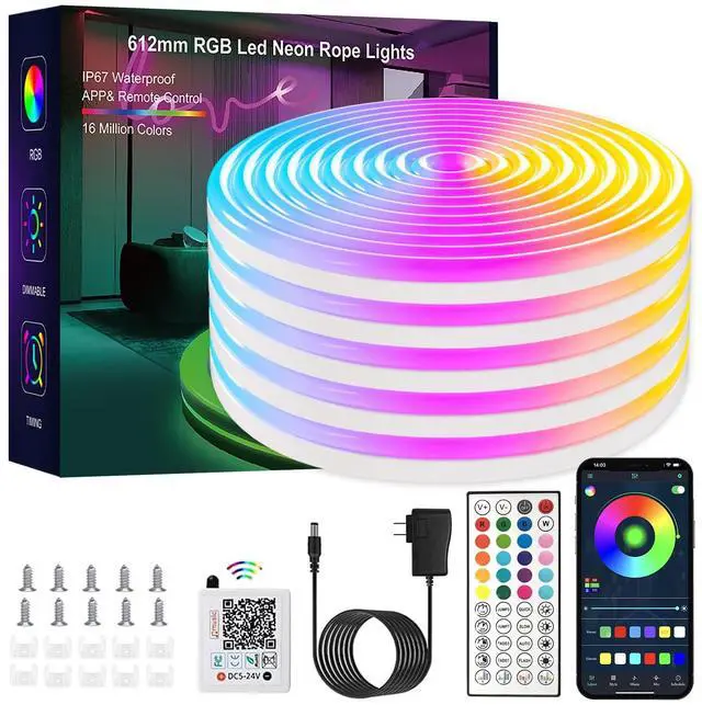 Main image of LED neon Lights,50FT RGB Neon Rope Lights,with Remote Control/APP Control,Music Sync,Timer Function,IP67 Waterproof Flexible Neon Strip Lights,for Bedroom Gaming Outdoors Decor