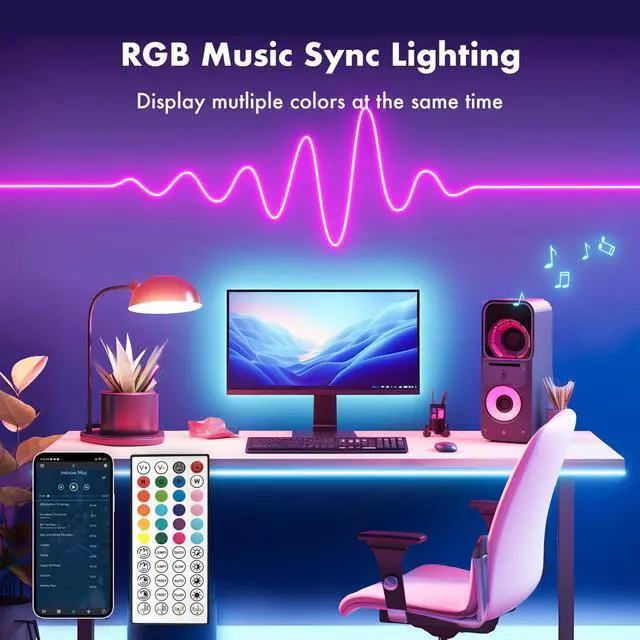 Alt view image 4 of 7 - LED neon Lights,50FT RGB Neon Rope Lights,with Remote Control/APP Control,Music Sync,Timer Function,IP67 Waterproof Flexible Neon Strip Lights,for Bedroom Gaming Outdoors Decor