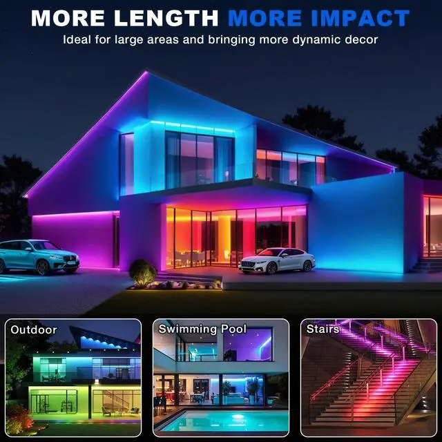 Alt view image 6 of 7 - LED neon Lights,50FT RGB Neon Rope Lights,with Remote Control/APP Control,Music Sync,Timer Function,IP67 Waterproof Flexible Neon Strip Lights,for Bedroom Gaming Outdoors Decor