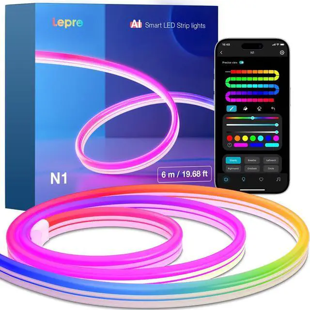 Main image of N1 AI Smart RGB Rope Lights for Christmas, Personalized AI Lighting Designer, LightBeats Music Sync, Color Segment DIY, Voice Control Via App, 19.68ft Wi-Fi & Bluetooth LED Strip Lights