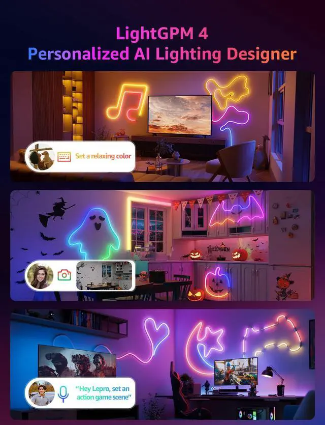 Alt view image 2 of 7 - N1 AI Smart RGB Rope Lights for Christmas, Personalized AI Lighting Designer, LightBeats Music Sync, Color Segment DIY, Voice Control Via App, 19.68ft Wi-Fi & Bluetooth LED Strip Lights