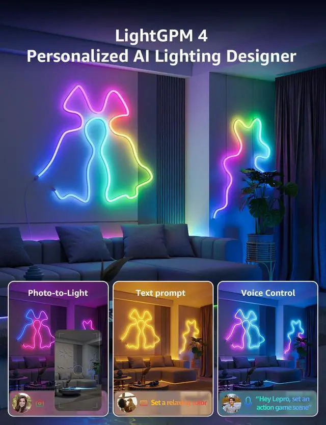 Alt view image 3 of 7 - N1 AI Smart RGB Rope Lights for Christmas, Personalized AI Lighting Designer, LightBeats Music Sync, Color Segment DIY, Voice Control Via App, 19.68ft Wi-Fi & Bluetooth LED Strip Lights