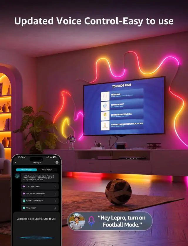 Alt view image 4 of 7 - N1 AI Smart RGB Rope Lights for Christmas, Personalized AI Lighting Designer, LightBeats Music Sync, Color Segment DIY, Voice Control Via App, 19.68ft Wi-Fi & Bluetooth LED Strip Lights