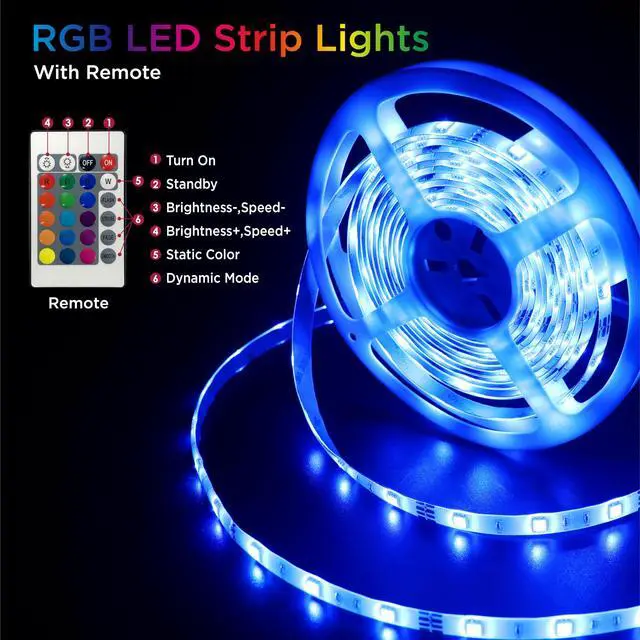 Alt view image 3 of 7 - LED Strip Lights, 16.4FT / 5M RGB Light Strip with Remote & Power Supply, PU Coating ETL 12V DC Adapter Color Changing Strip Lights for Bedroom, Kitchen, Monitor, TV, Home Decor