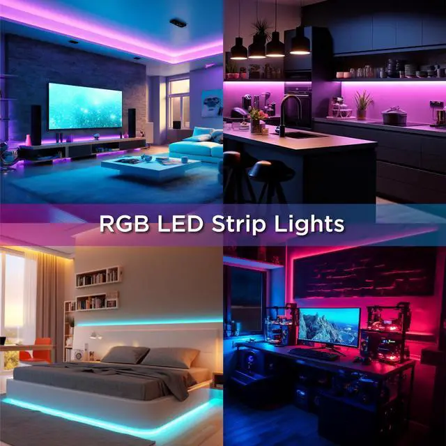 Alt view image 6 of 7 - LED Strip Lights, 16.4FT / 5M RGB Light Strip with Remote & Power Supply, PU Coating ETL 12V DC Adapter Color Changing Strip Lights for Bedroom, Kitchen, Monitor, TV, Home Decor