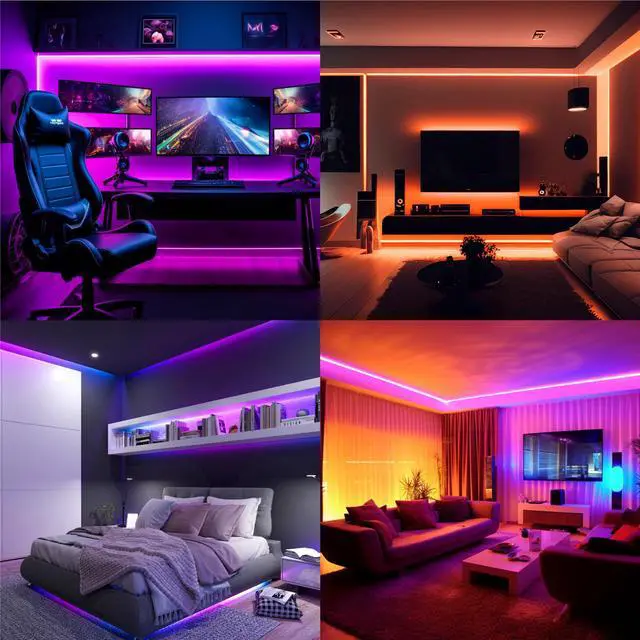 Alt view image 7 of 7 - LED Strip Lights, 16.4FT / 5M RGB Light Strip with Remote & Power Supply, PU Coating ETL 12V DC Adapter Color Changing Strip Lights for Bedroom, Kitchen, Monitor, TV, Home Decor