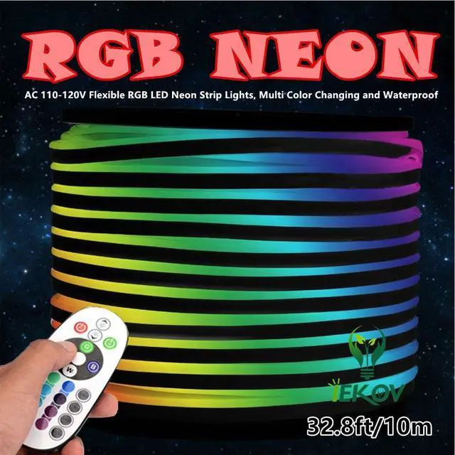 Alt view image 2 of 7 - NEON LED Light, AC 110-120V RGB LED Neon Light Strip, 60 LEDs/M, Flexible/Waterproof/Multi-Colors/Multi-Modes 5050SMD LED Rope Light with Remote for Decoration (32.8ft/10m)