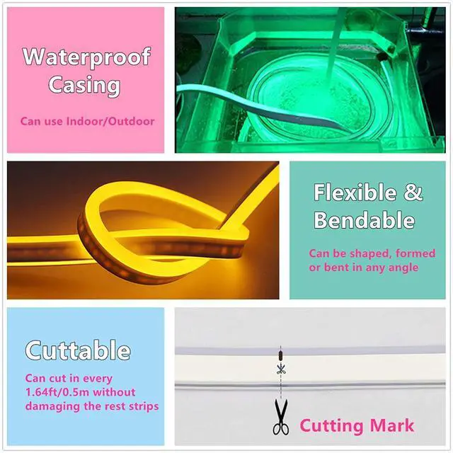 Alt view image 5 of 7 - NEON LED Light, AC 110-120V RGB LED Neon Light Strip, 60 LEDs/M, Flexible/Waterproof/Multi-Colors/Multi-Modes 5050SMD LED Rope Light with Remote for Decoration (32.8ft/10m)