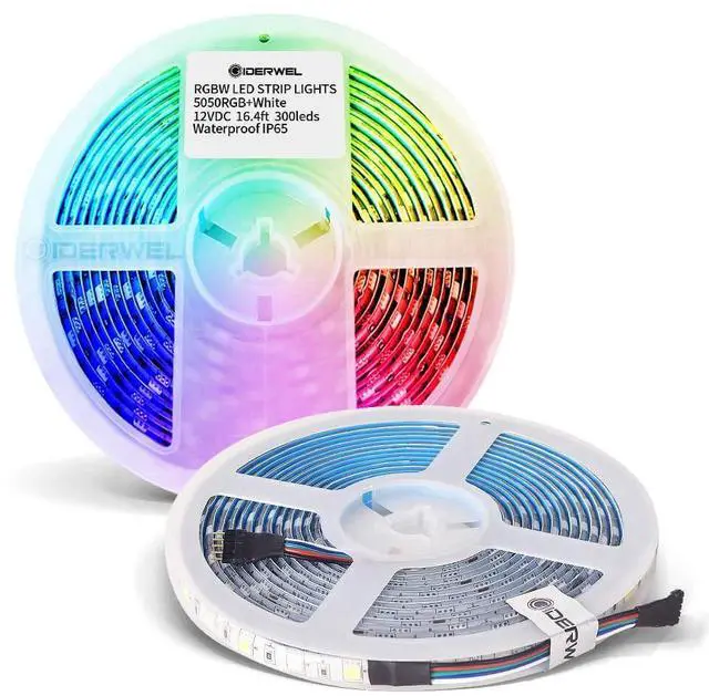 Main image of RGBW LED Strip Light,16.4ft RGB+Cold White SMD5050 Flexible 12V LED Strips 300LEDs,Dimmable Mixed Color Changing LED Tape Light Ambiance Lighting for Party Home Kitchen,Only 5m Strips
