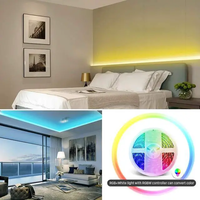 Alt view image 3 of 7 - RGBW LED Strip Light,16.4ft RGB+Cold White SMD5050 Flexible 12V LED Strips 300LEDs,Dimmable Mixed Color Changing LED Tape Light Ambiance Lighting for Party Home Kitchen,Only 5m Strips