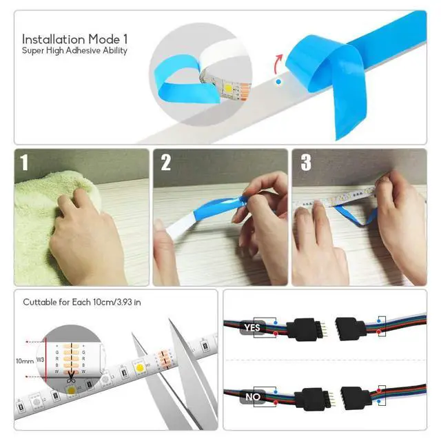 Alt view image 5 of 7 - RGBW LED Strip Light,16.4ft RGB+Cold White SMD5050 Flexible 12V LED Strips 300LEDs,Dimmable Mixed Color Changing LED Tape Light Ambiance Lighting for Party Home Kitchen,Only 5m Strips