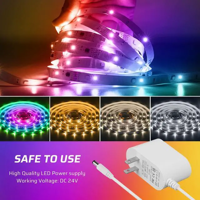 Alt view image 3 of 7 - 50Ft RGBWW+IC LED Strip Lights with Remote & APP,Multi-Colored+3000K-6500K