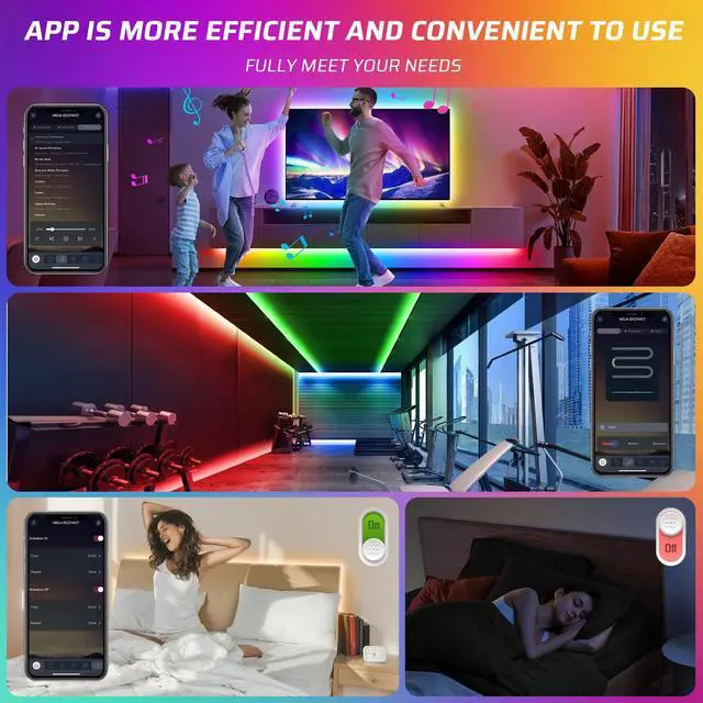Alt view image 5 of 7 - 50Ft RGBWW+IC LED Strip Lights with Remote & APP,Multi-Colored+3000K-6500K
