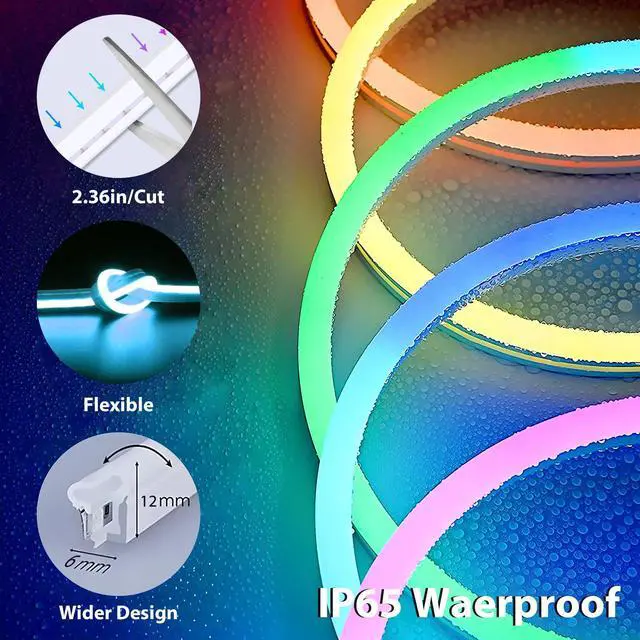 Alt view image 6 of 7 - LED Neon Rope Lights 32.8Ft, RGB LED Strip Lights Control with App/Remote, Music Sync Color Changing Waterproof Flexible Led Light Strip, Cuttable Gaming 24V Neon Lights for Bedroom Indoor