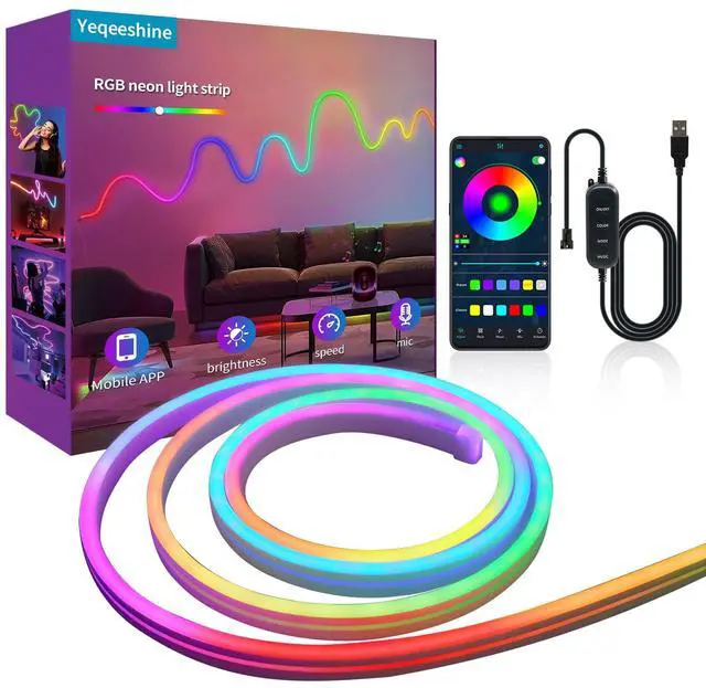 Main image of LED Neon Rope Light, 9.84FT RGB LED Strip Light APP Control, Button Control, 5V Music Sync Color Changing Rope Light, IP65 Waterproof LED Light for Bedroom Gaming, Halloween Party Decor