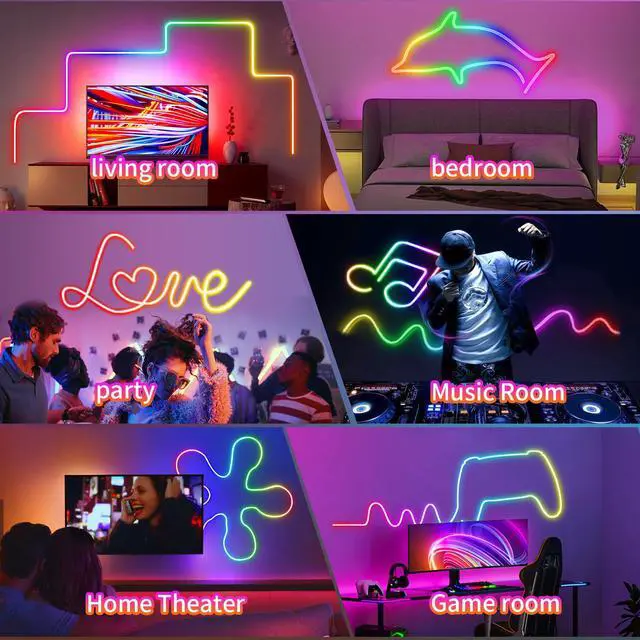 Alt view image 7 of 7 - LED Neon Rope Light, 9.84FT RGB LED Strip Light APP Control, Button Control, 5V Music Sync Color Changing Rope Light, IP65 Waterproof LED Light for Bedroom Gaming, Halloween Party Decor