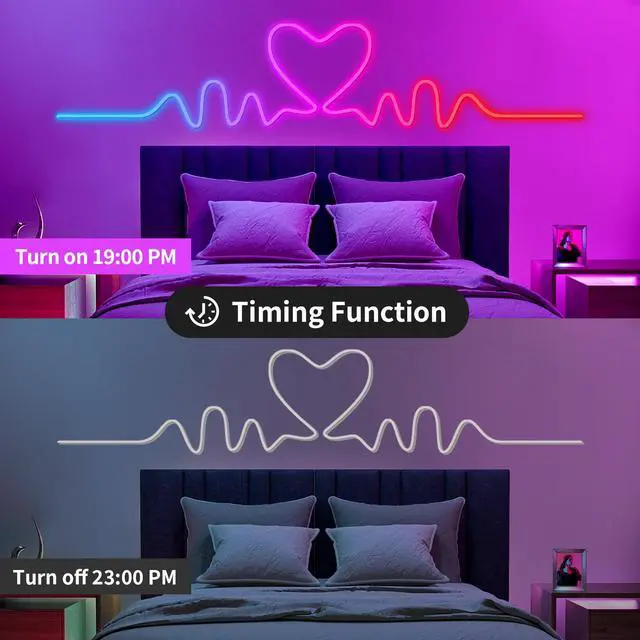 Alt view image 6 of 7 - LED Neon Rope Light, 9.84FT RGB LED Strip Light APP Control, Button Control, 5V Music Sync Color Changing Rope Light, IP65 Waterproof LED Light for Bedroom Gaming, Halloween Party Decor