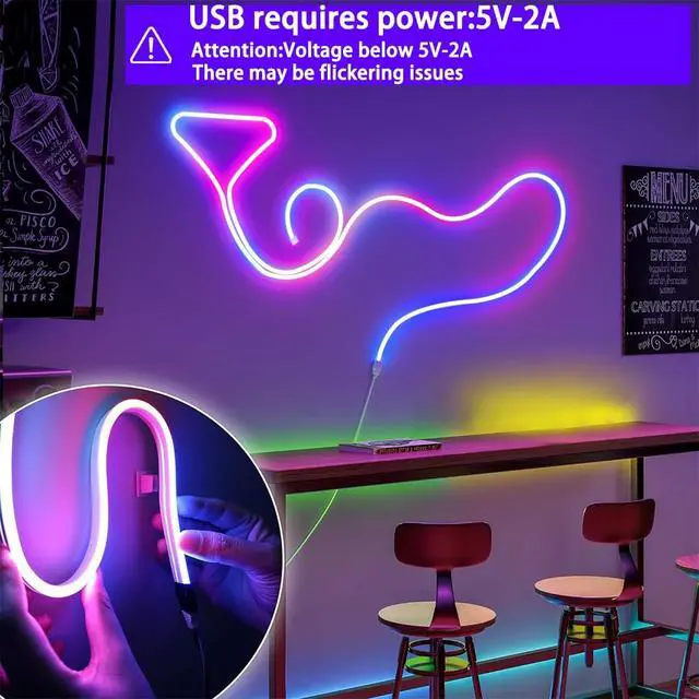 Alt view image 3 of 7 - 9.8FT USB LED Neon Rope Light,Smart RGB IC Led Strip Lights for Bedroom,Music Sync LED Neon Light Strip,APP and 24Keys Wireless Remote,DIY Ideas,Gaming Room,Home Decorations,Christmas Gift