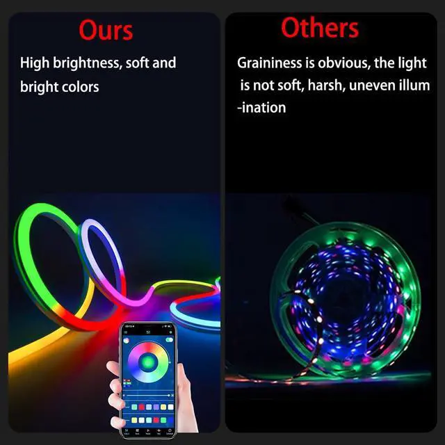 Alt view image 4 of 7 - 9.8FT USB LED Neon Rope Light,Smart RGB IC Led Strip Lights for Bedroom,Music Sync LED Neon Light Strip,APP and 24Keys Wireless Remote,DIY Ideas,Gaming Room,Home Decorations,Christmas Gift