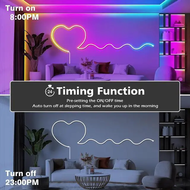 Alt view image 5 of 7 - 9.8FT USB LED Neon Rope Light,Smart RGB IC Led Strip Lights for Bedroom,Music Sync LED Neon Light Strip,APP and 24Keys Wireless Remote,DIY Ideas,Gaming Room,Home Decorations,Christmas Gift