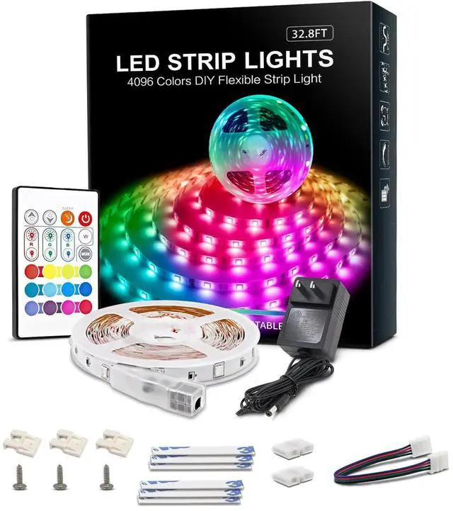 Main image of RGB LED Strip Lights 32.8ft,4096 DIY Colors Rope Lights with Memory Function, Self-Adhesive Color Changing Light Strip with Remote, 30mins Timing Off LED Tape Light Kits for Home Decor