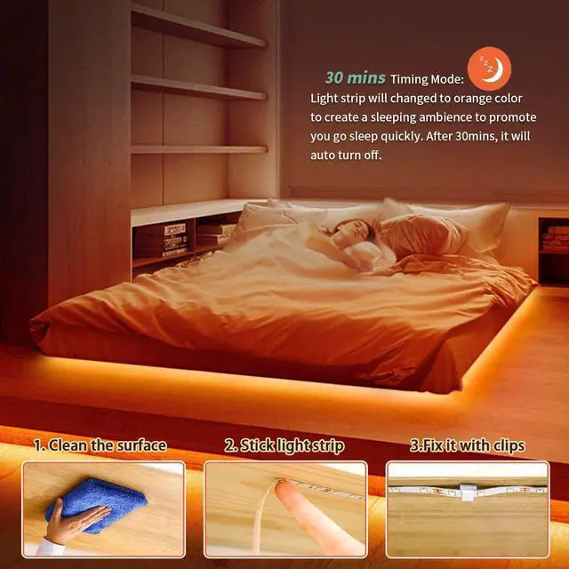 Alt view image 4 of 7 - RGB LED Strip Lights 32.8ft,4096 DIY Colors Rope Lights with Memory Function, Self-Adhesive Color Changing Light Strip with Remote, 30mins Timing Off LED Tape Light Kits for Home Decor