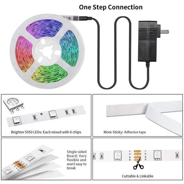 Alt view image 6 of 7 - RGB LED Strip Lights 32.8ft,4096 DIY Colors Rope Lights with Memory Function, Self-Adhesive Color Changing Light Strip with Remote, 30mins Timing Off LED Tape Light Kits for Home Decor