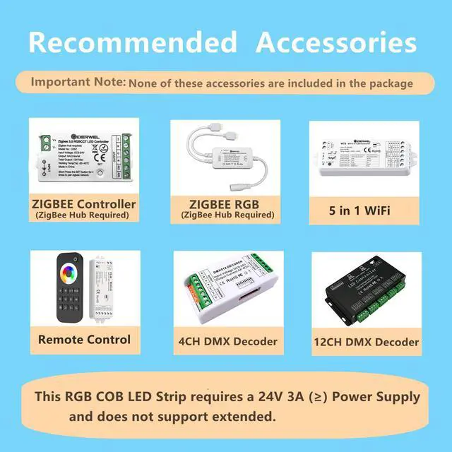 Alt view image 5 of 7 - 24V COB RGB LED Strip Light 32.8ft,16 Million RGB Colors Changing,High Density 6720 LEDs Flexible COB LED Strip Light DC 24V for Bedroom Decoration (Without LED Controller&24V Power Supply)