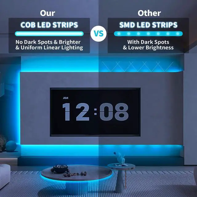 Alt view image 5 of 7 - 32.8ft COB LED Strip Light 24V Kit,Color Changing COB RGB LED Strip Light Dimmable,Flexible LED COB Light Strip with IR Remote &Bluetooth APP Control,FCOB LED Light for Bedroom Decoration