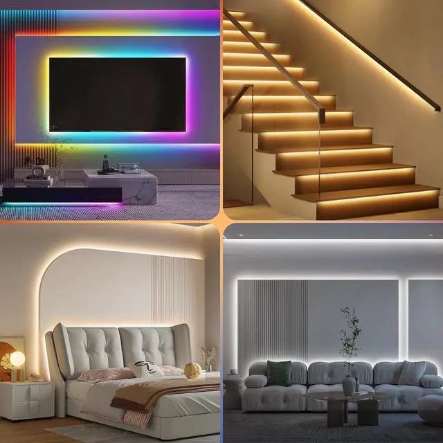 Alt view image 7 of 7 - 50Ft RGBWW+IC LED Strip Lights, Multi-Colored+3000K-6500K with Remote