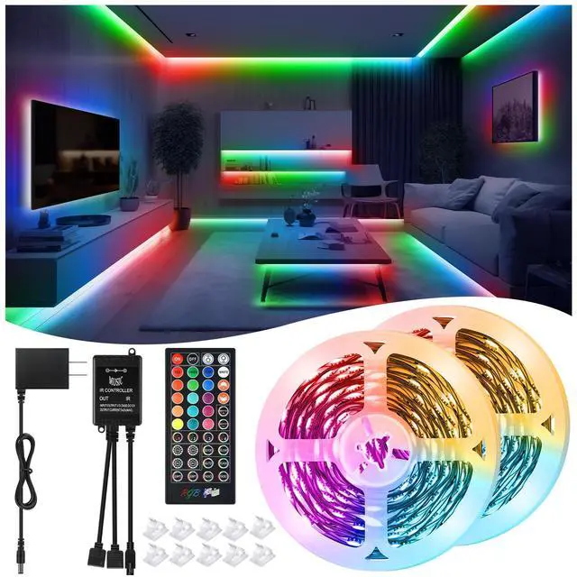 Main image of LED Strip Lights 65.6Ft(2 Rolls of 32.8ft), Dimmable 5050 RGB Color Changing Lights Strip with 40 Key IR Remote Controllers, Self-Adhesive Flexible 12V Bright LED Tape Light Kit for Home Party Holiday