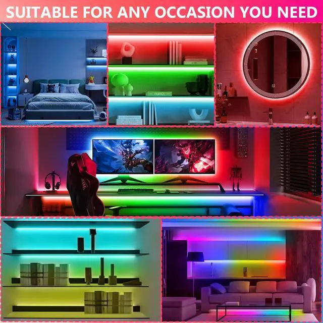 Alt view image 7 of 7 - LED Strip Lights 65.6Ft(2 Rolls of 32.8ft), Dimmable 5050 RGB Color Changing Lights Strip with 40 Key IR Remote Controllers, Self-Adhesive Flexible 12V Bright LED Tape Light Kit for Home Party Holiday